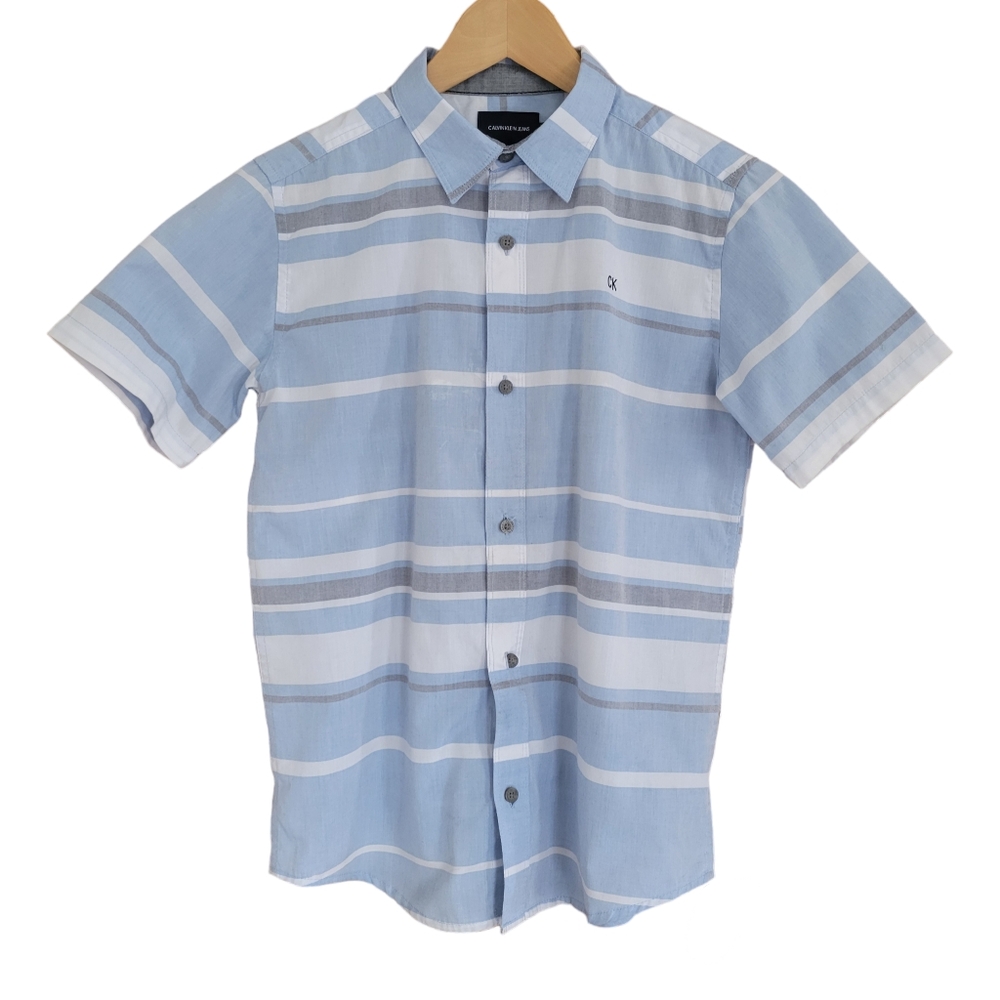 Calvin Klein Jeans Button Down Shirt Boys Large (14/16) Light Blue Shortsleeve